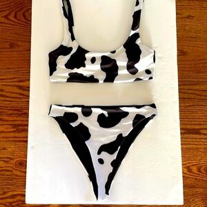 Shein COW print SEXY BIKINI 2 piece swimsuit high cut size Large padded top